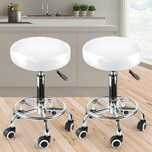 2x Levede Swivel Salon Barstool Hairdressing White-1973193727035969543