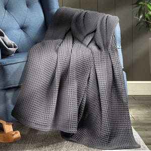 DreamZ Throw Blanket Cotton Waffle Blankets Grey Single-1973194040761520135