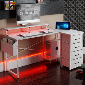 Levede L Shaped Gaming Desk with Storage Drawers White-1996009983153672199