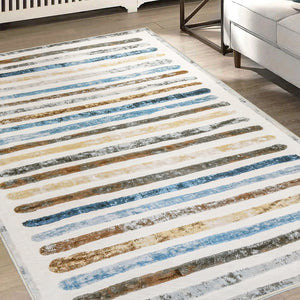 Marlow Floor Rug Short Pile Washable Carpet Soft Plush Non Slip Stripe 200x290-1996005377904349191