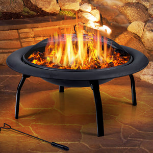 30" Portable Outdoor Fire Pit BBQ Grill Large-1973193619682758662