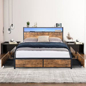 Levede Queen Bed Frame RGB LED 4 Drawers USB-1975420521562640391