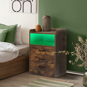 Levede Bedside Table USB Charger Outlet LED Oak-1996005371105382406