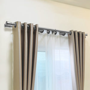 Marlow Silver Double Curtain Rod Steel Pole Pommel Set Extendable Adjustable-1996005376444731399