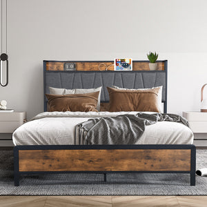 Levede Queen Bed Frame Tufted Headboard USB Charge-1973194033044000775
