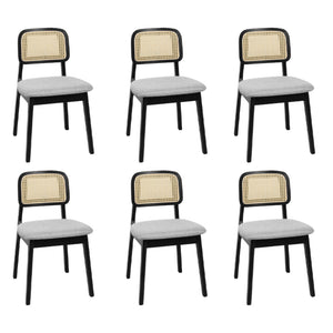 Levede Dining Chair Wood Rattan Armless Black x6-1996005487329546240