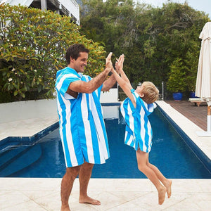 Dock & Bay KIDS Poncho Hooded Towel -Mini Cabana Collection-Bondi Blue S (4-7yrs)-1973193417890598914