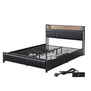 Levede Queen Bed Frame PU 4 Drawer USB Charge-1975420521386479616
