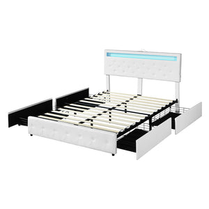 Levede Double Bed Frame RGB LED PU 4 Drawer USB-1996005556116131840