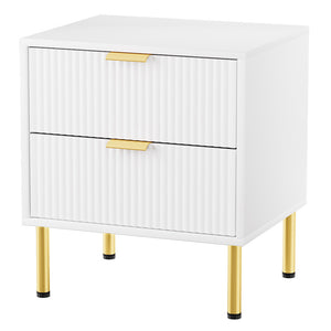 Levede Bedside Table with 2 Drawers White Metal Legs-1996005425274818560