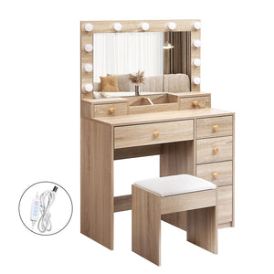 Levede Dressing Table Stool Set Oak-1996005423504822272