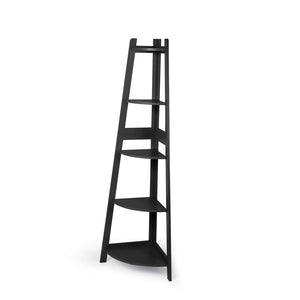 Levede 5 Tier Corner Shelf Wooden Storage Black-1975420482190708736