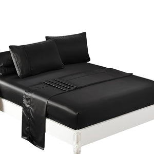 DreamZ Silky Satin Sheets Fitted Flat Queen Black-1973194024038830080
