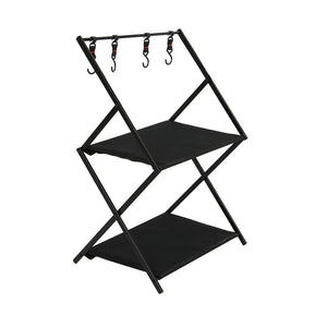Levede Foldable Camping Storage Shelves 2 Layer with Hooks Black-1975420369112272896