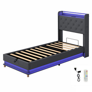 Levede Single Bed Frame Gas Lift Storage LED Light USB-1996005582720602112