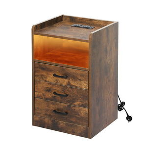 Levede Bedside Table USB Charger Outlet LED Oak-1996005371105382400