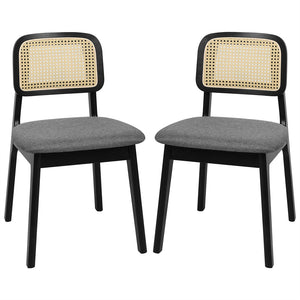 Levede 2x Dining Chair Wood Rattan Armless Black-1996005437912256512