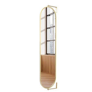 Yezi 360? Swivel Wall Mirrors 140cm x35cm Oval Shape Gold Frame-1973193815535783936