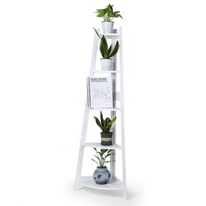 Levede 5 Tier Corner Shelf Wooden Storage White-1973194041973673984