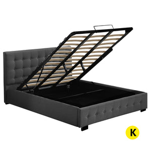 Levede Fabric Bed Frame King Tufted Dark Grey-1973194028547706880