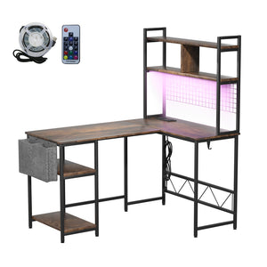 Levede L Shaped Gaming Desk with LED Lights Brown-1996005369113088000