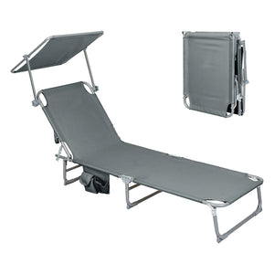 Levede Foldable Lounge Chairs with Canopy Grey-1996005405192491008