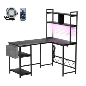 Levede L Shaped Gaming Desk with LED Lights Black-1996005489535750144