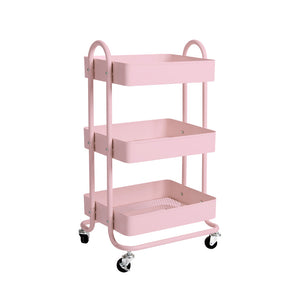 Levede 3 Tiers Kitchen Trolley Cart Pink-1973193877036863488