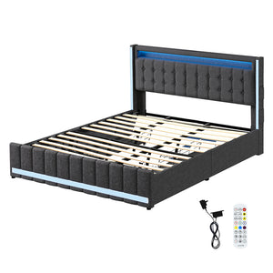 Levede King Bed Frame Fabric Storage Drawer LED USB-1996005582930317312