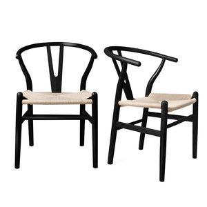 Levede 2x Dining Chairs Wooden Hans Black-1975420492953292800