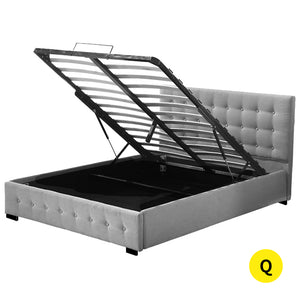Levede Queen Bed Frame Fabric Tufted Grey-1975420519750701056