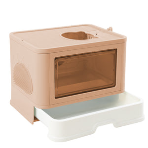 PaWz Foldable Cat Litter Box Tray Enclosed Pink-1975420460430659584