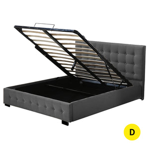 Levede Gas Lift Bed Frame Fabric Base Double Dark Grey-1973194028363157504