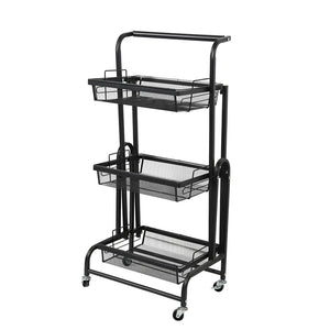 Levede 3 Tier Kitchen Trolley Cart Swivel Black Colour-1975420477254012928