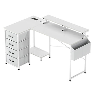 Levede L Shaped Gaming Desk with Storage Drawers White-1996009983153672192