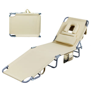 Levede Foldable Beach Lounge Chairs with Face Hole Khaki-1996005405750333440