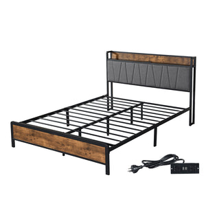 Levede Double Bed Frame Tufted Headboard USB Charge-1996005556283904000