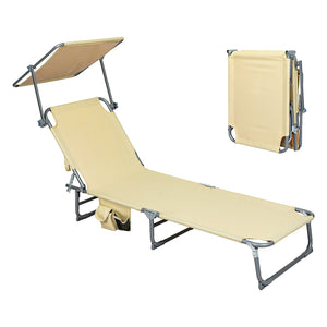 Levede Foldable Lounge Chairs with Canopy Khaki-1996005405381234688