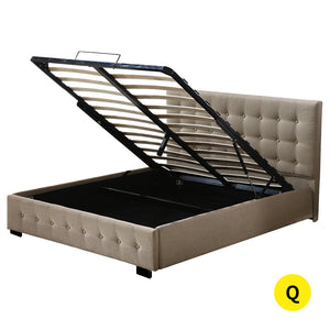 Levede Fabric Bed Frame Queen Tufted Beige-1975420519553568768