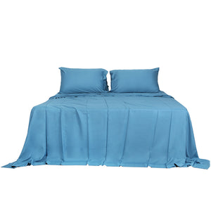 Dreamz 4pcs Double Size 100% Bamboo Bed Sheet Set in Blue Colour-1973194025158709249