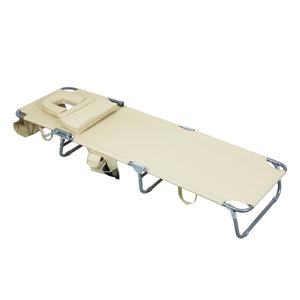 Levede Foldable Beach Lounge Chairs with Face Hole Khaki-1996005405750333441