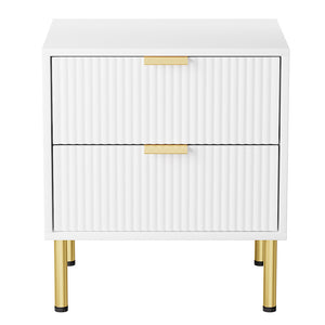 Levede Bedside Table with 2 Drawers White Metal Legs-1996005425274818561