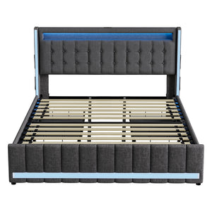 Levede King Bed Frame Fabric Storage Drawer LED USB-1996005582930317313