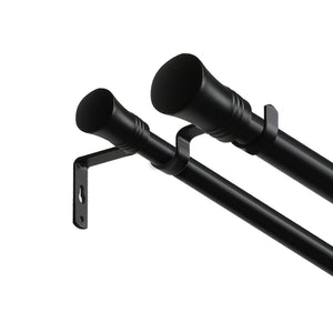 Marlow Black Double Curtain Rod Steel Pole Pommel Set Extendable Adjustable-1996005376243404801