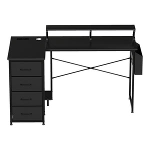 Levede L Shaped Gaming Desk with Storage Drawers Black-1996009982977511425