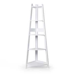 Levede 5 Tier Corner Shelf Wooden Storage White-1973194041973673985