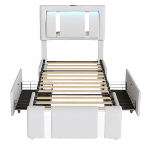 Levede Single Bed Frame Leather Headboard RGB 2 Drawers-1996009957413228545