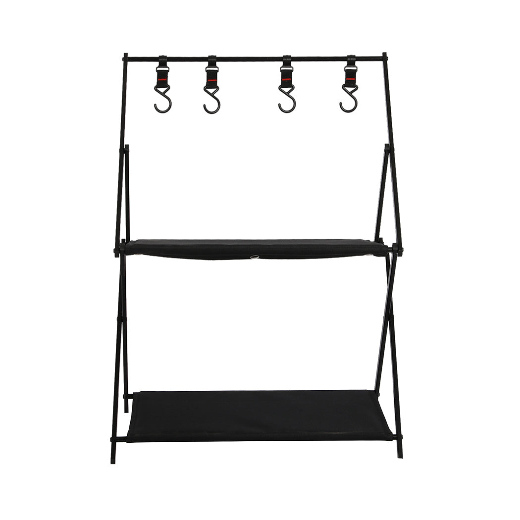 levede-foldable-camping-storage-shelves-2-layer-with-hooks-black-1975420369112272897