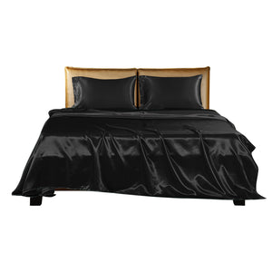 DreamZ Silky Satin Sheets Fitted Double Black-1973194023845892097