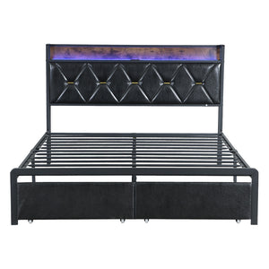 Levede Double Metal Bed Frame LED Lights 2 Drawers-1996005424444346369